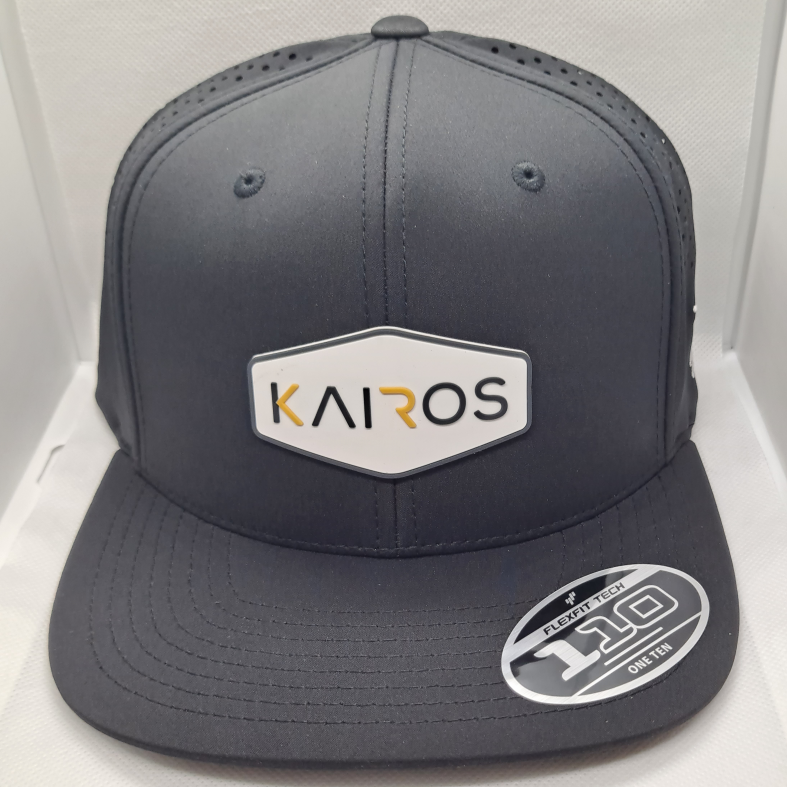 KAIROS Black Flat Bill Mid Crown Performance PVC Patch Hat