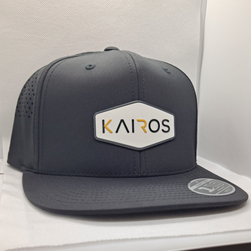 KAIROS Black Flat Bill Mid Crown Performance PVC Patch Hat