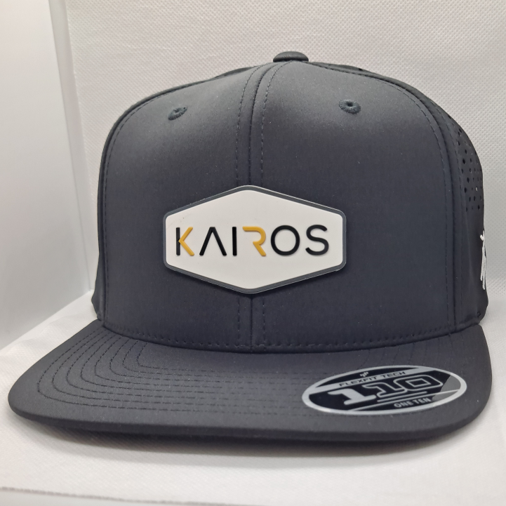 KAIROS Black Flat Bill Mid Crown Performance PVC Patch Hat
