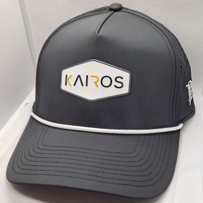 KAIROS Black Five Panel White Rope Mid Crown Performance PVC Patch Hat