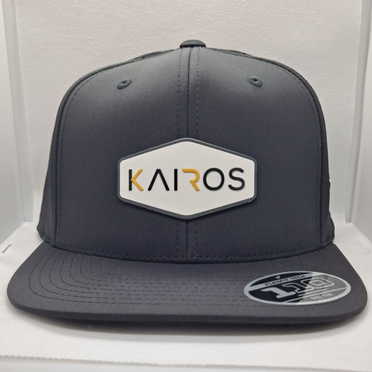 KAIROS Black Flat Bill Mid Crown Performance PVC Patch Hat